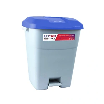 Image of Tayg 434020 Waste Container with Pedal, Grey Base and Blue Lid, 50 litres