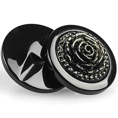 Image of 20PCS Rose Flower Shape Wide Shank Buttons Shirt Buckle for DIY Crafts Knitting Sewing Black 25mm