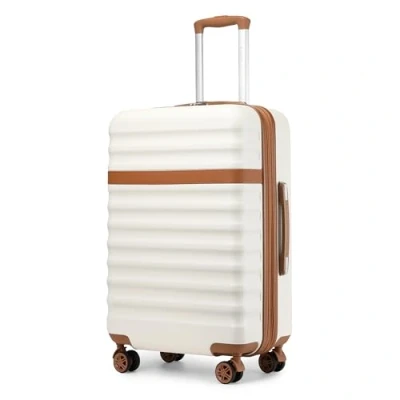 Image of Kono Suitcase Check in 24 Inch Expandable Luggage ABS+PC Hardshell Travel Trolley with TSA Lock Spinner Wheels (Cream/Brown)
