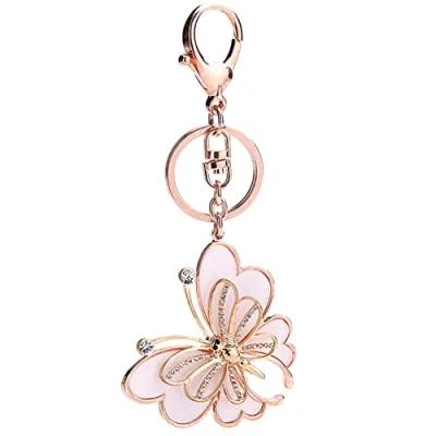 Image of YEHJDSMD Rose Gold Tone Butterfly Bag Charm Keychain Car Key Chain with Rings for Women Mother Gifts Metal Rhinestone Purse Pendant Charms Decoration, Pink, S