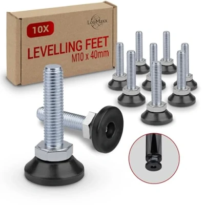 Image of LouMaxx Adjusting Screws M10x40 mm Set of 10 Adjustable Foot M10 Height Feet Screw Base Machine with