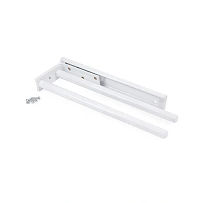 Image of Emuca Pull Out Towel Rail with 2 arms, Kitchen or Bathroom Rack from Aluminium White Finish, 310mm (12,2 inch) Long