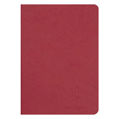 Image of Clairefontaine 733102C Collection Age Bag A Red Stapled Notebook A5 14.8x21 cm 96 Plain White Pages 90 g Paper Glossy Leather Grain Card Cover