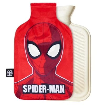 Image of Marvel Hot Water Bottle with Fleece Cover 1.7 or 2 Litre Capacity Rubber Bag Long Cosy Gifts for Men (Red Spiderman)