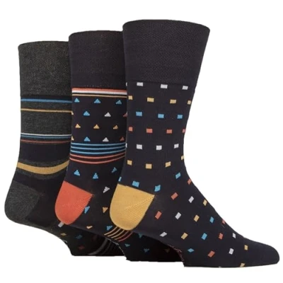 Image of Mens 3 Pair Gentle Grip Patterned Bamboo Socks Mustard Metropolis 6 11