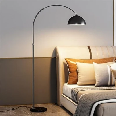 Image of ITETONE Arc Floor Lamps for Living Room Dimmable Arched Lamp with Remote Control &amp; Marble Base, Modern Arch Standing Lamp, Industrial Tall Bedroom Office Reading,Black