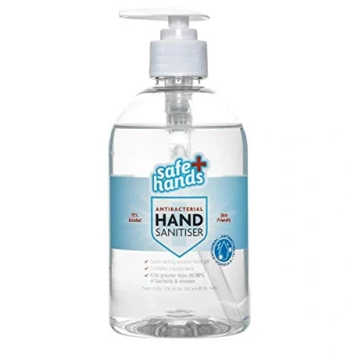 Image of Safe Hands Hand Sanitiser Gel 500ml 70% Alcohol Antibacterial &amp; Antiviral Sanitizer Contains Moisturisers Suitable for Home Work Tested Certified Frequent Use