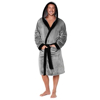 Image of CityComfort Luxury Super Soft Men Dressing Gown Mens Bathrobe, (Black/Grey, XL)