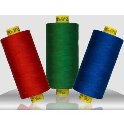 Image of Gütermann Mara 120 3 Thread Sewing Set 1000mtr/1093yd per Bobbin Sew All Polyester Red 364, Blue 322 and Green 396