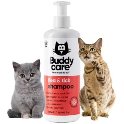 Image of Buddycare Flea &amp; Tick Cat Shampoo 500ml Eliminates Fleas, Ticks Mites Deep Cleansing for Cats, Tea Tree Eucalyptus Cats
