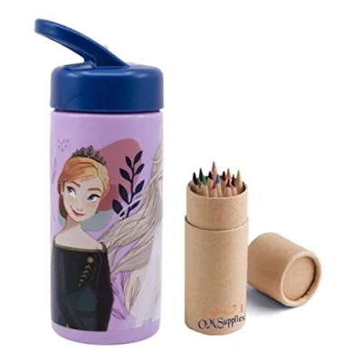 Image of OM SUPPLIES Frozen Reusable Sipper Water Bottle Drink with built in handle for Easy Carry School Lunch Kids Childrens 410ml (Frozen)