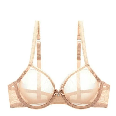 Image of Sexy Ultra thin Mesh Transparent Unlined Bra Unpadded Breathable Bralette Uniform (38E,Beige)