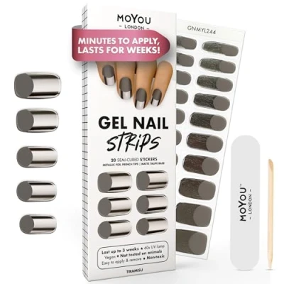 Image of MOYOU LONDON Semi Cured Gel Nail Strips 20 Pcs. Wraps for Salon Quality Manicure Works with Any UV Lamp Easy to Apply, Trim, &amp; Remove Stickers