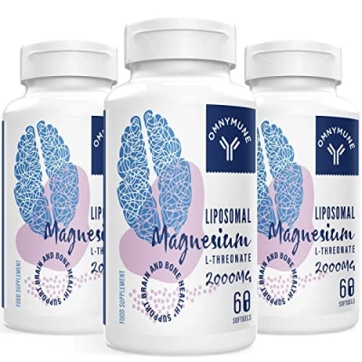 Image of Liposomal Magnesium L Threonate Softgels 2000mg high Strength Supplement with Vitamin D3 &amp; K2 Non GMO, Gluten Free (60 Count (Pack of 3))