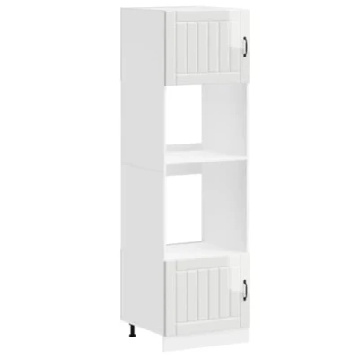 Image of vidaXL Kalmar Oven Cabinets Set Gloss White Engineered Wood 60x57x207cm Easy Clean with Adjustable Feet for Kitchen Storage