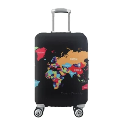 Image of Wisebom Elastic Travel Luggage Cover Suitcase Protective for 18 32 Inch Washable Map Dustproof Trolley Case Protectors (M(22 24Inch))