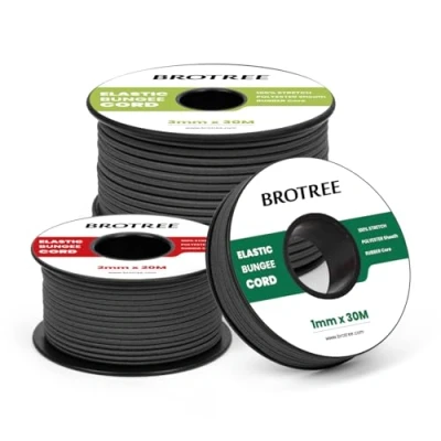Image of Brotree Elastic Cord Bungee 2mm x 30m Rope String Thread Heavy Stretch for DIY, Crafts, Sewing, Beading, Jewellery, Necklace, Bracelet, Tent Poles and Backpack Black