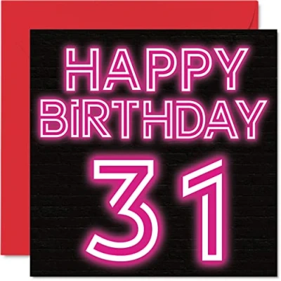 Image of Fun 31st Birthday Cards for Men Woman Neon Glow Happy Card Dad Mum Son Daughter Brother Sister Uncle Auntie Cousin, 145mm x Greeting Cards,