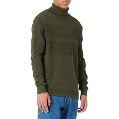 Image of SELECTED HOMME Men&#039;s Slhmaine Ls Knit Roll Neck W Noos Sweater, Forest Night, S