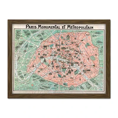 Image of Wee Blue Coo Robelin Paris Monument Map French Artwork Framed Wall Art Print 18X24 Inch