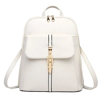 Image of Women Faux Leather Satchel Shoulder Backpack School Rucksack Bag Travel Office (White)