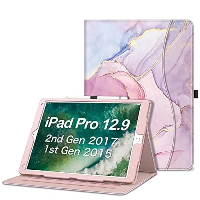 Image of Fintie Multi Angle Case, 2017/2015 iPad Pro 12.9 inch (Old Model) 1st &amp; 2nd Gen Case [Corner Protection] Folio Stand Cover with Pencil Holder Pocket, Auto Wake/Sleep, Dreamy Marble
