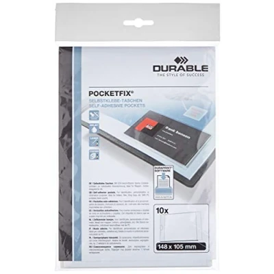Image of Durable 807619 Self Adhesive Pocket Pocketfix, 148 x 105 mm (Inside Dimensions), Pack of 10, Transparent