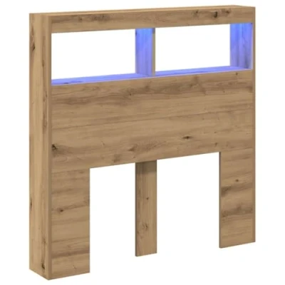 Image of vidaXL Headboard Cabinet with LED Lights Artisan Oak, Engineered Wood, Modern Design, RGB Customizable, Ample Storage, Bedroom Furniture
