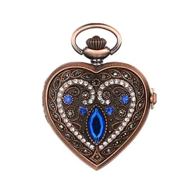 Image of JewelryWe Men Women Pocket Watch Quartz Rhinestone Heart Pendant Necklace
