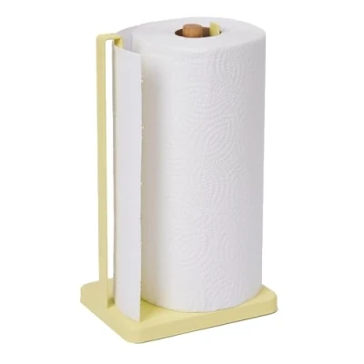 Image of Yamazaki Home Tosca One Handed Tear Paper Towel Holder Kitchen Storage Rack Steel + Wood