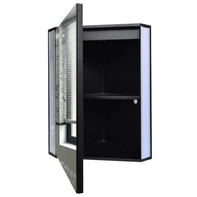 Image of Triangular Mirror Cabinet With Light Wall mounted Bathroom Black Corner Storage Rack