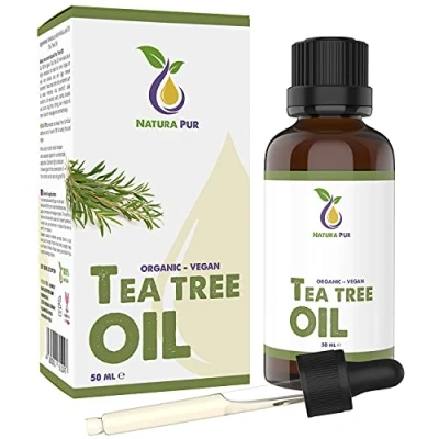 Image of tea tree oil 50ml with pipette, vegan 100% pure essential from Australia Care for blemished skin, inflammatory skin conditions, anti pimples and acne