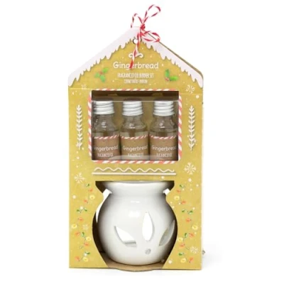 Image of Christmas Ceramic Essential Oil Burner With Gingerbread Fragrance Oils Festive Tealight Candle Holder Wax Melt Votive Diffuser Aromatherapy Gift