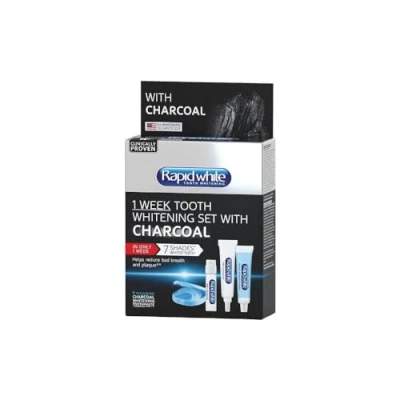 Image of Rapid White 1 Week Tooth Set Charcoal Helps Reduce Bad Breath and Plaque for a Whiter Smile Without Peroxide Inspired by whitening Methods Used in Dental surgeries Easy to use at Home