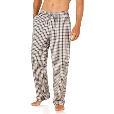 Image of Amazon Essentials Men&#039;s Straight Fit Woven Pyjama Bottoms, Black Grey Plaid, M