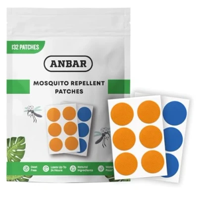 Image of Anbar Mosquito Repellent Patches for Kids and Adults, 132 Patch Set, Small Waterproof Stickers to Repel Bugs Insects, Deet Free Natural, 24 Hour Protection, Skin Safe