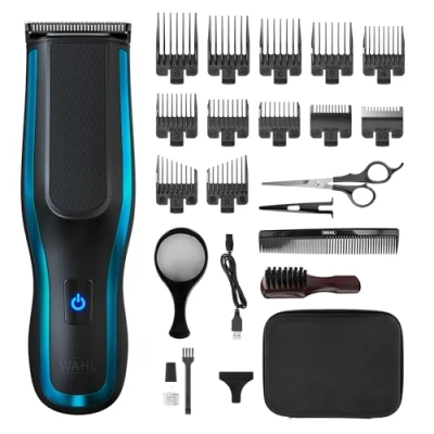 Image of Clipper Kit Self Clip 360 Hair Clipping, Cordless, Black, 10 Attachment Combs, USB Charging, Long Life Battery, Grooming, DIY, Rinseable Blades, Easy Grip, Lightweight