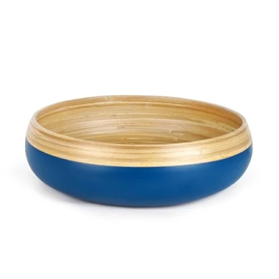 Image of Jungle Culture® Large Bamboo Fruit Bowl Eco Friendly Wooden Salad Serving Bowls Stylish Handmade or in Blue Wood Bread Basket for Kitchen Table Centerpiece Decoration