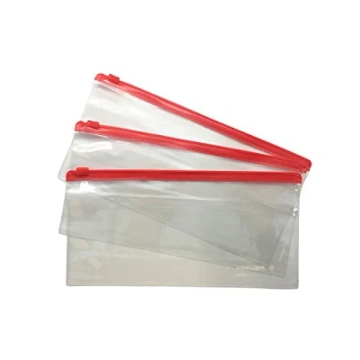 Image of Pack of 12 DL Red Zip Zippy Bags Document Clear Plastic Transparent Storage Wallet by Janrax