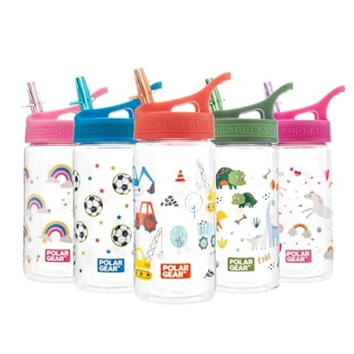 Image of Polar Gear Kids Water Bottles with Straw 400ml BPA Free Toddler Bottle 100% Leakproof Carry Handle Fully Recyclable School Construction
