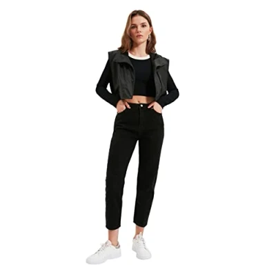 Image of Trendyol Women Petite High Waist Straight Leg Mom Jeans Black