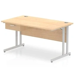 Image of Impulse 1400x800 Desk Maple/Silver Cantilever Leg 1x1 Drawer Fixed Ped