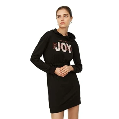 Image of Trendyol Women&#039;s Woman Regular Jersey Crew Neck Knit Dress, Black, M