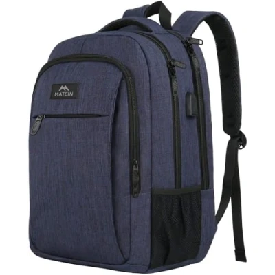 Image of MATEIN Travel Laptop Backpack 15.6&quot;, Slim Rucksack with USB Charging Port Anti Theft Computer Bag Water Resistant College Work Daypack Lightweight Bag, Navy Blue
