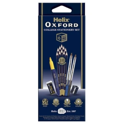 Image of Helix Oxford College Stationery Set (x10 Pencils, x2 Pens, Highlighter, Eraser and Sharpener)