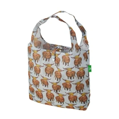 Image of ECO CHIC Lightweight Foldable Reusable Shopping Bag Water Resistant Tote (Highland Cow Grey)