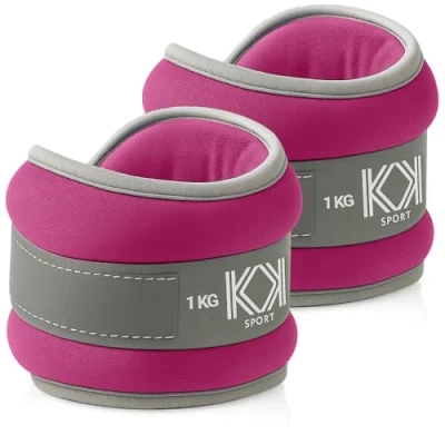 Image of KK Neoprene Ankle Straps Pair Adjustable for Leg Weights Exercise with Padding Walk, Running, Workouts, &amp; Training (Hot Pink 1kg)