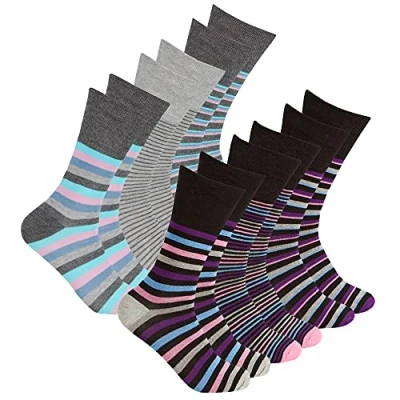 Image of Metzuyan Ladies Womens Diabetic Non Elastic Bamboo Socks Loose Top Striped 4 8