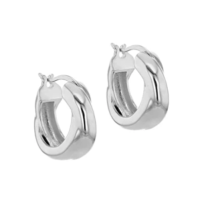 Image of Tuscany Silver Women&#039;s Sterling Rhodium Plated 17mm Chunky Twist Tube Hoop Creole Earrings