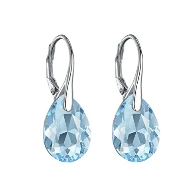 Image of Philip Jones Sterling Silver Aquamarine Drop Earrings Created with Zircondia® Crystals